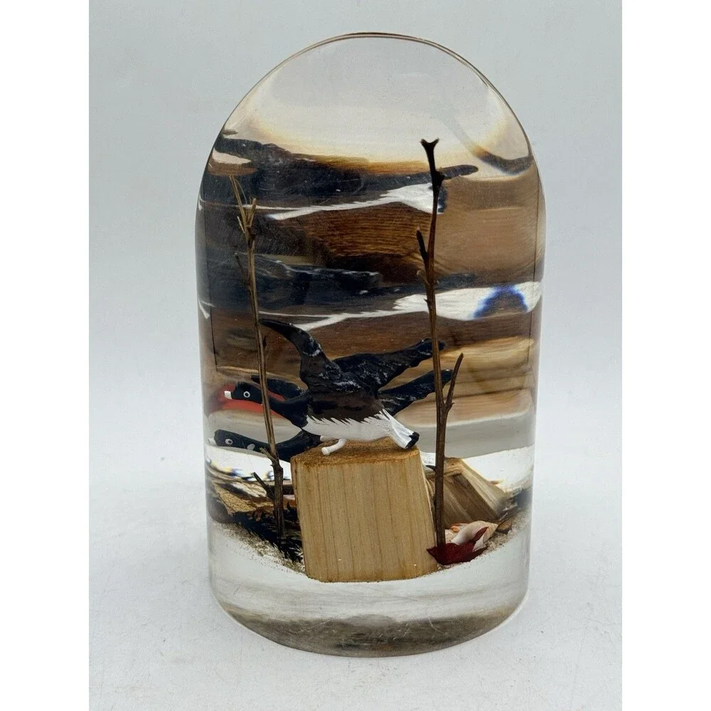Vintage Large Lucite Carved Canadian Geese Diorama Display Paperweight 1980s